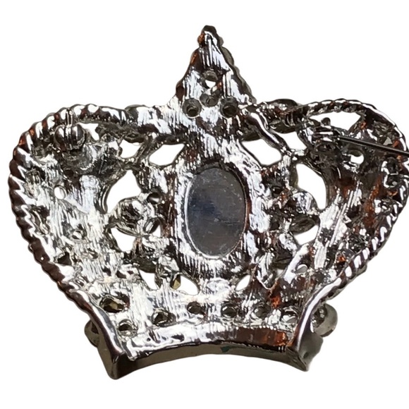 Vintage crown brooch large clear rhinestone queen royalty cabochon bling sparkly - Picture 9 of 13